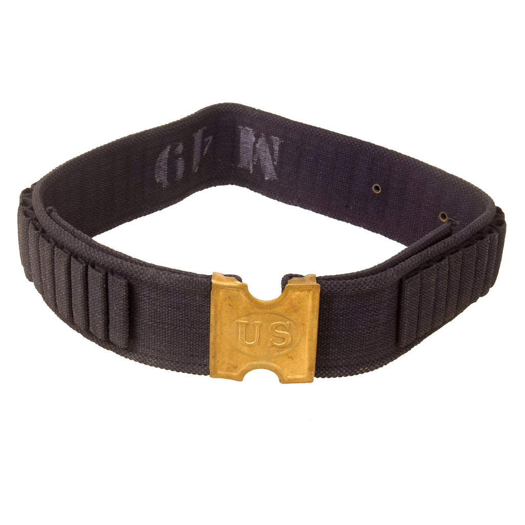 Original U.S. Spanish American War Blue Federal .45-70 Ammunition Belt with US Buckle by Mills & Orndorff Original Items