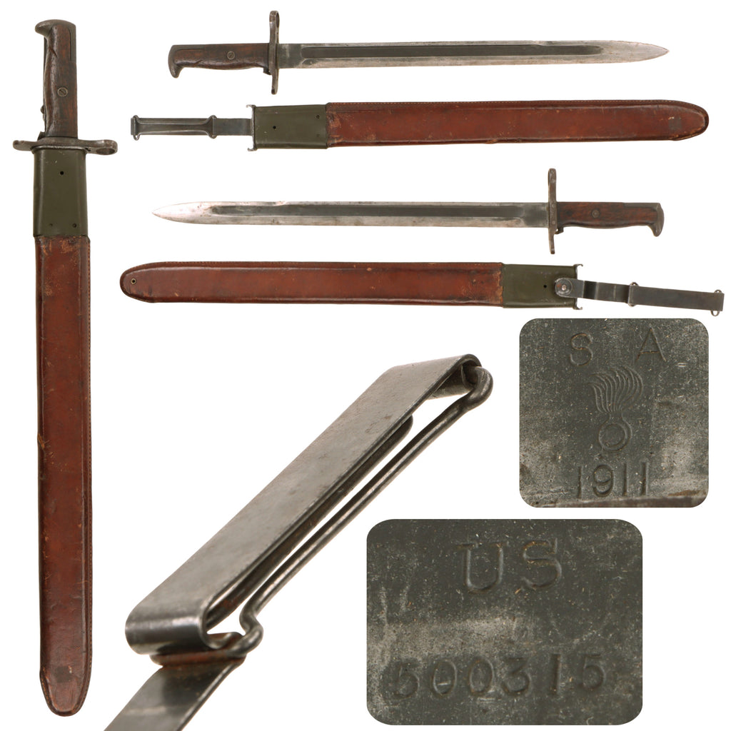 Original U.S. WWI M1905 Springfield 16-inch Rifle Bayonet by S.A. with Rare 1st Pattern M1906 Scabbard by R.I.A. - Dated 1911 Original Items