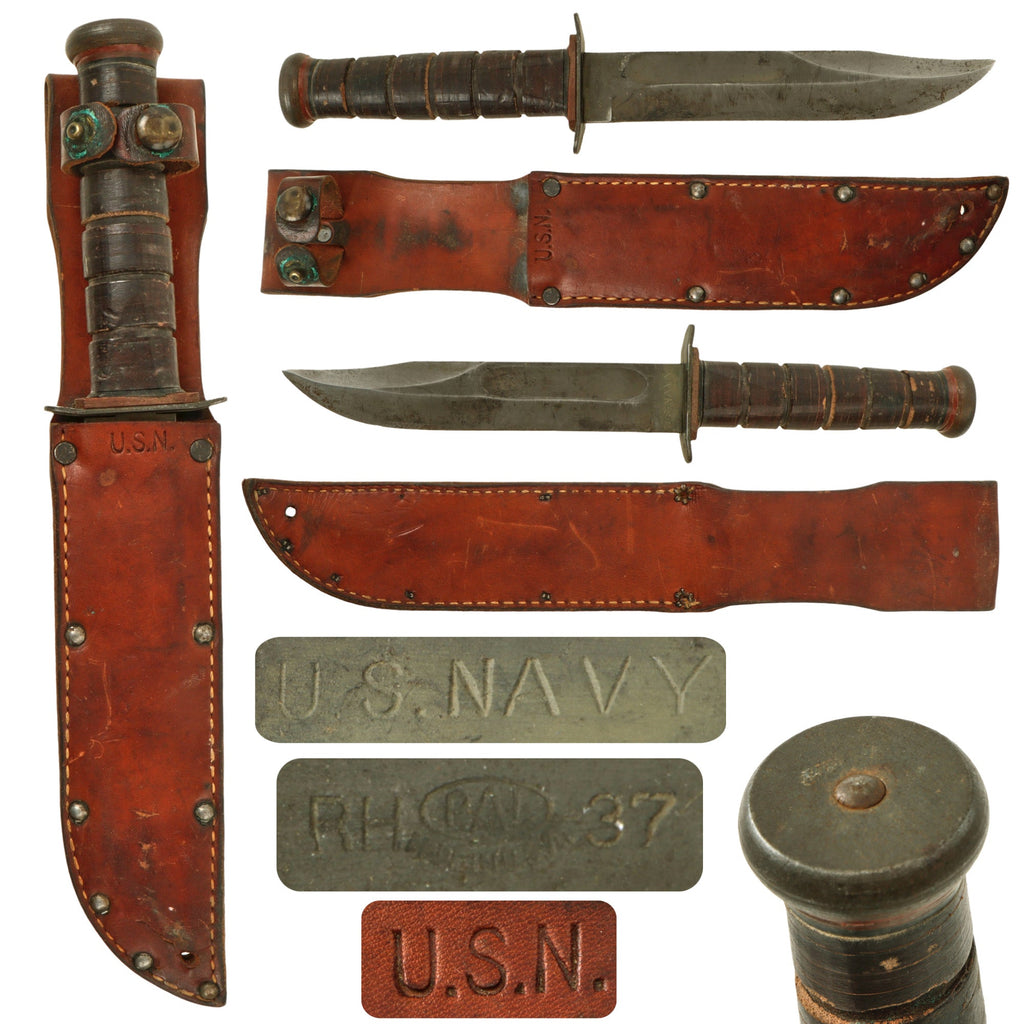 Original U.S. WWII Navy Rare “Red Spacer” Mark 2 KA-BAR Fighting Knife by PAL with Leather Scabbard Original Items