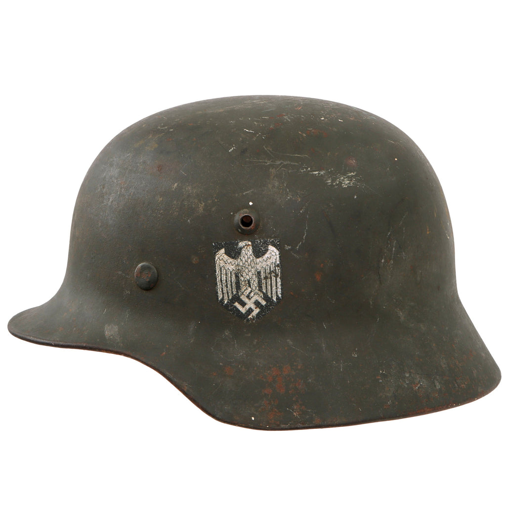 Original German WWII Heer Army Single Decal M35 Helmet with Period Replacement Italian Liner - Stamped ET62 Original Items