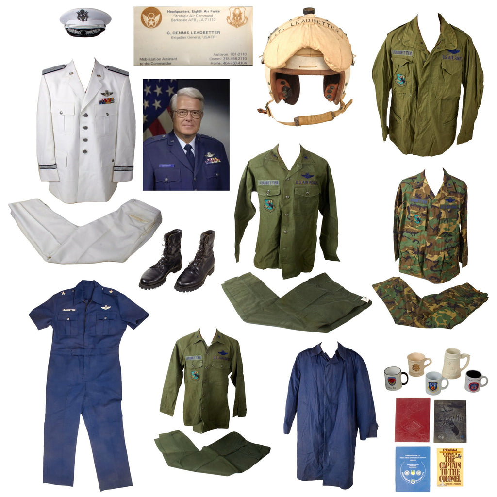 Original U.S. Cold War USAF Brigadier General G. Dennis Leadbetter Uniform, Flight Helmet, Flight Suit, Visor, and Cup Grouping Original Items