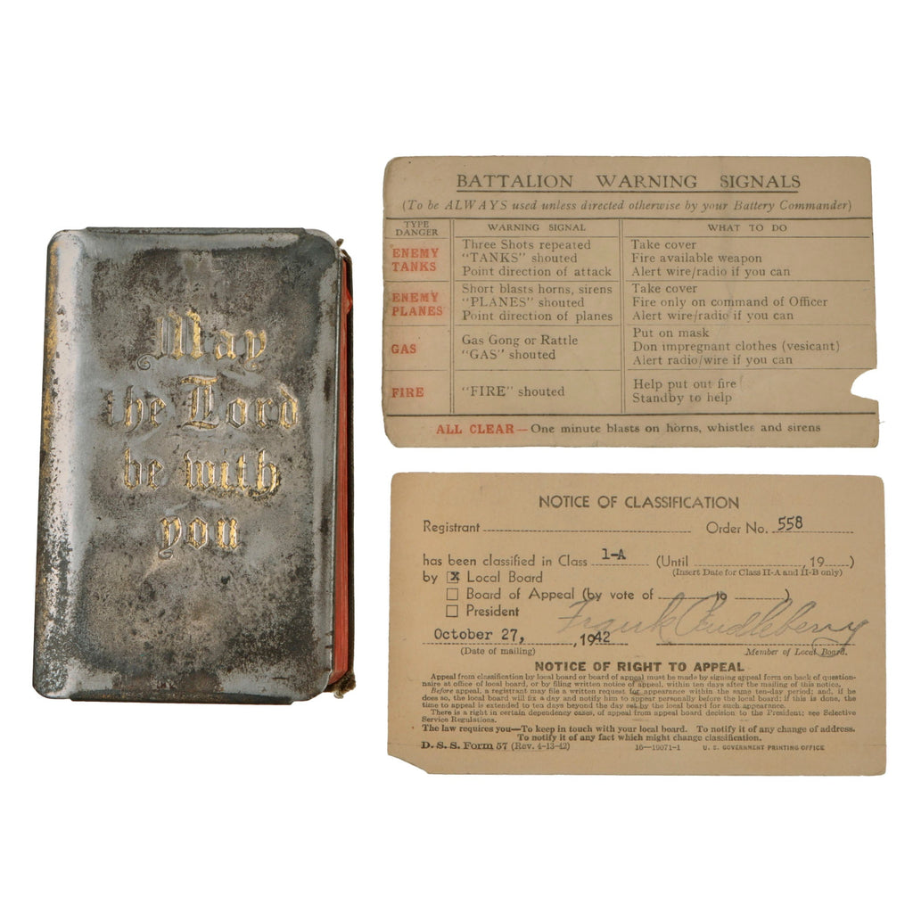 Original U.S. WWII Era “May the Lord be with you” Rare Catholic Version Heart-Shield Breast Pocket Bible Identified to Michael Edward Pizzoferrato Original Items