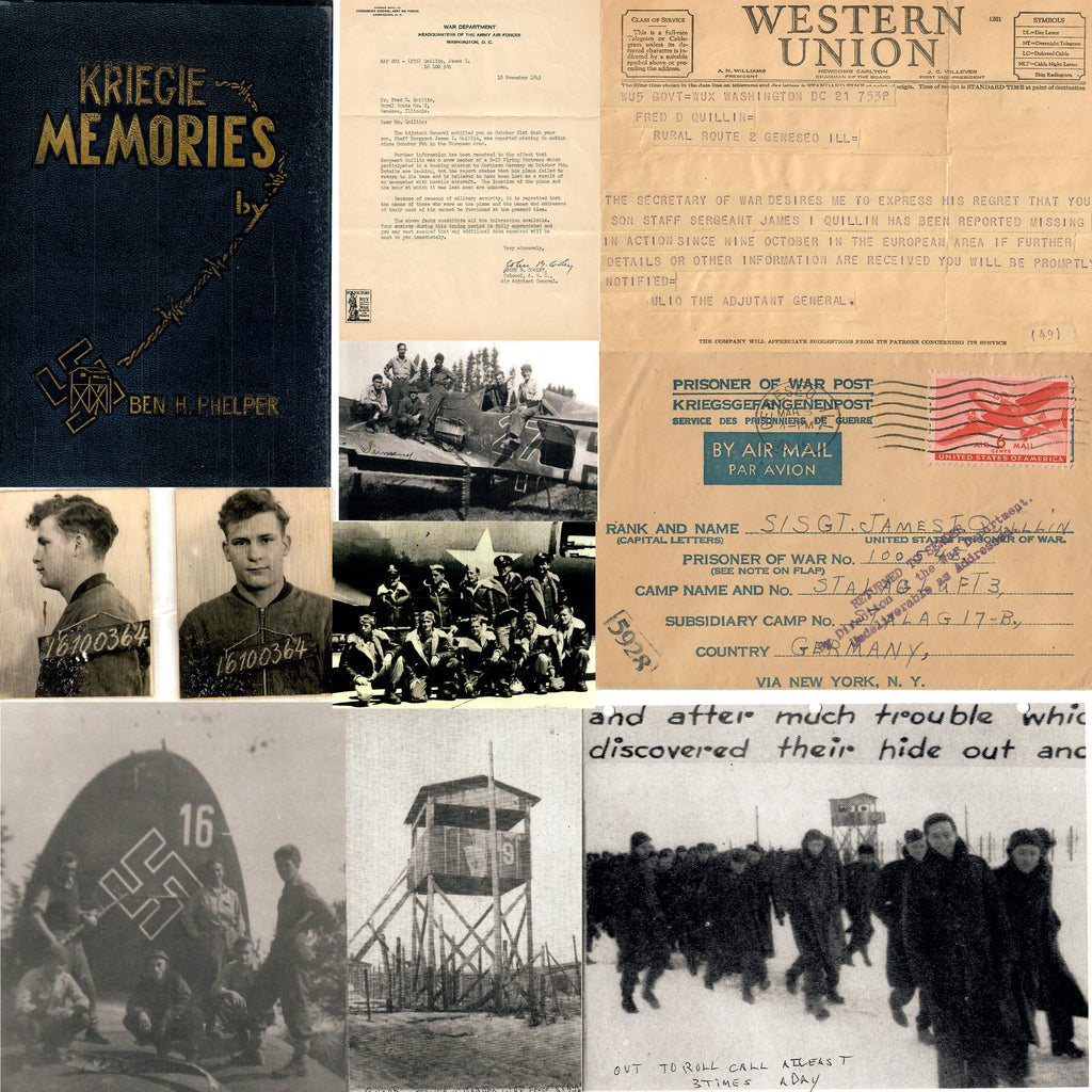 Original U.S. WWII AAF Prisoner of War Grouping with Western Union Telegrams, Unpublished Memoir, Caterpillar Club Card, and Great Ephemera - Staff Sergeant James I. Quillin Original Items