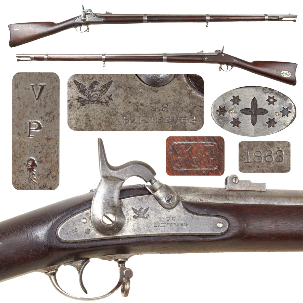 Original U.S. Civil War Springfield Model 1861 Contract Rifled Musket by Bridesburg Machine Works with Soldier Added Stock Inlays - Dated 1863 Original Items