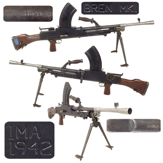 Original WWII British Bren MkI* Display Light Machine Gun with Live Barrel, MkI Butt Stock, and Magazine Original Items