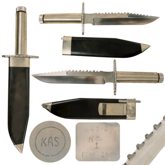 Original U.S. Cold War Era Prototype Serial Number 1 Survival Bowie Sawtooth Knife Handmade by World-Famous Knifemaker Ken Steigerwalt - Dated 1984 - From Collection of American Edged Weapon Museum Original Items