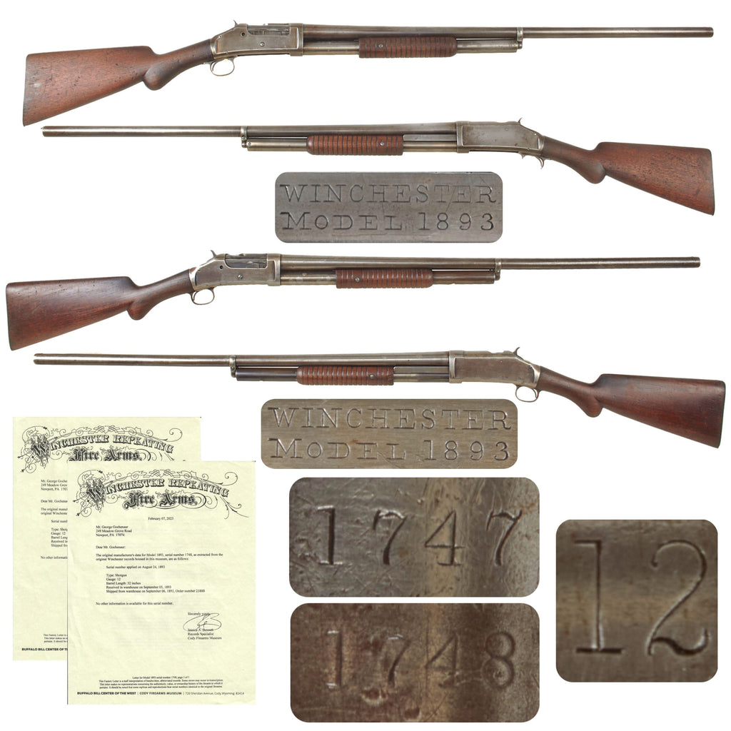 Original U.S. Sequentially Numbered Pair of Winchester Model 1893 12-Gauge Pump-Action Shotguns with 32-Inch Barrels - 1893 Production with Same-Order Factory Letters - Serial Nos. 1747 and 1748