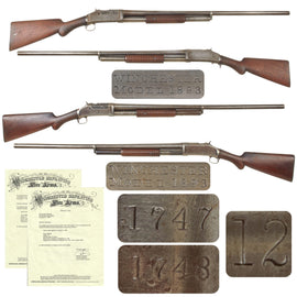 Original U.S. Sequentially Numbered Pair of Winchester Model 1893 12-Gauge Pump-Action Shotguns with 32-Inch Barrels - 1893 Production with Same-Order Factory Letters - Serial Nos. 1747 and 1748