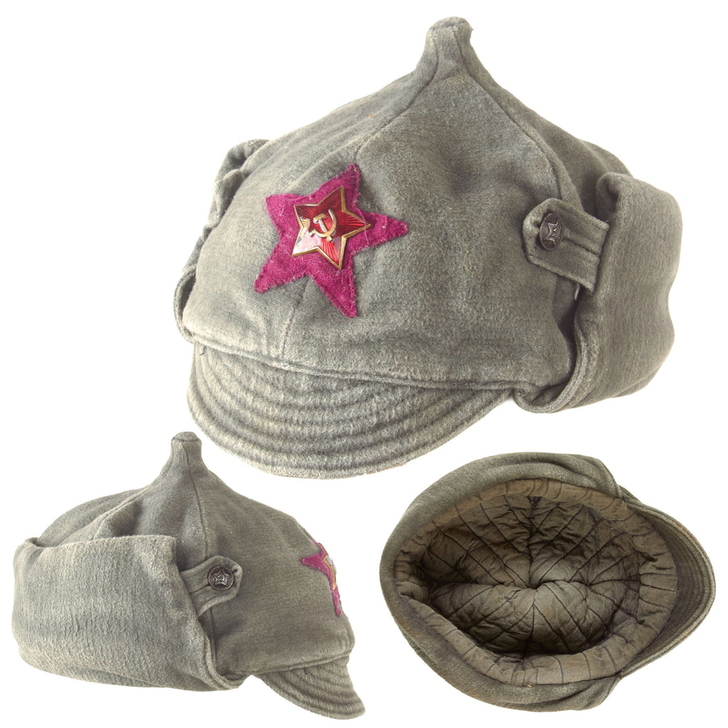 Original Soviet WWII M27 Budenovka Winter Cap with Maker/Depot Stamp - Size 56