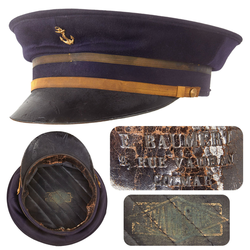 Original French WWII Navy Officer’s Visor Cap with Rank Band by Sans Rivals