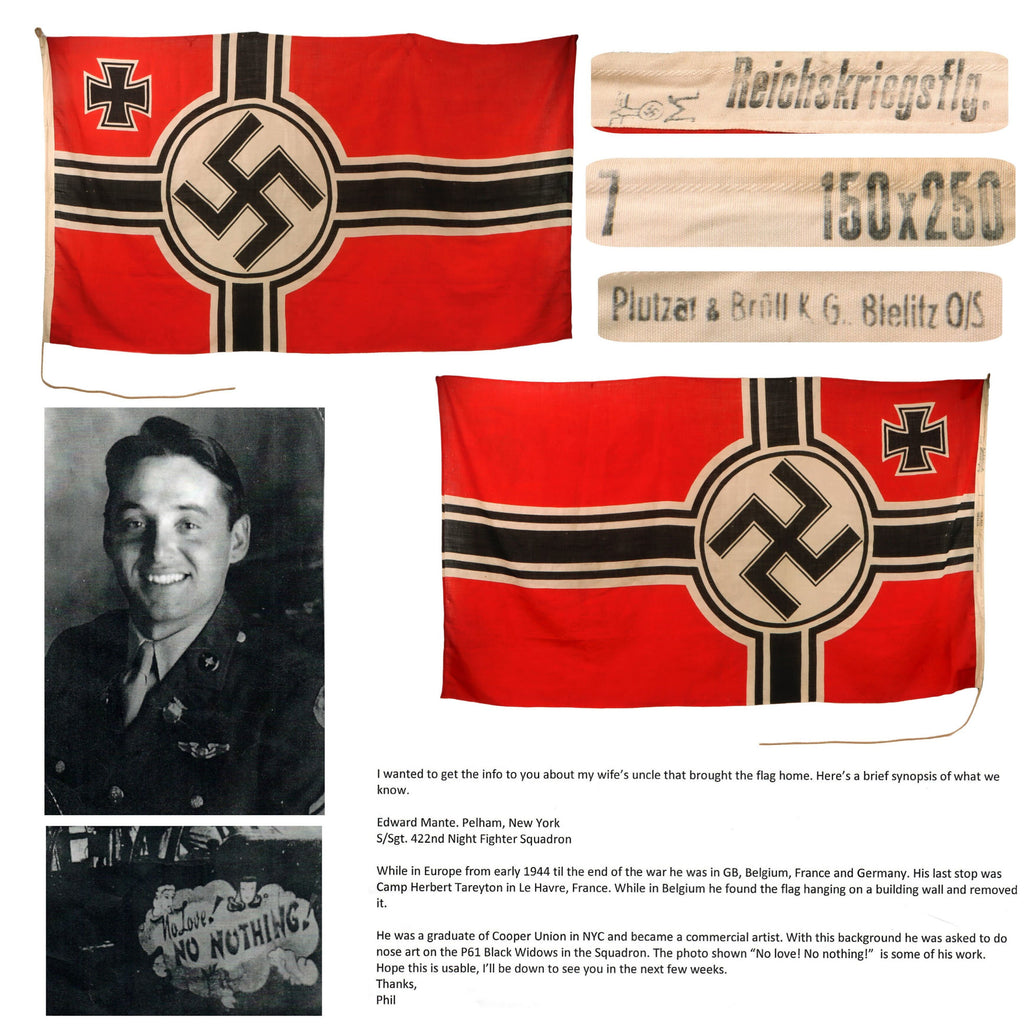 Original German WWII USGI Bring Back Kriegsmarine Reichskriegsflagge 150 × 250 cm Naval Battle Flag by Plutzar & Brüll KG - Veteran Family Provenance