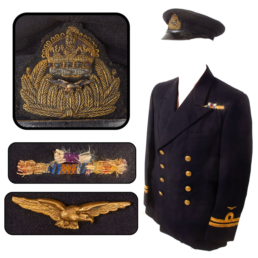 Original British WWI RNAS Military Cross-Recipient Naval Aviator Uniform & Visor Cap Jacket - Cuff Eagles have Correct Three-Stud Configuration