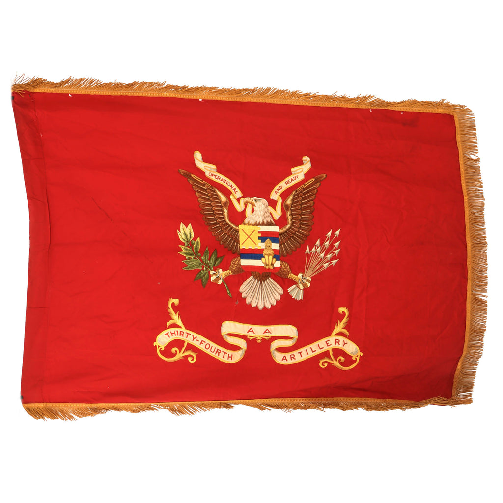 Original U.S. WWII 34th Anti-Aircraft Artillery Brigade Regimental Flag Colors with Philadelphia Quartermaster Stamp - Fought in Italy - 35 ½ x 48”