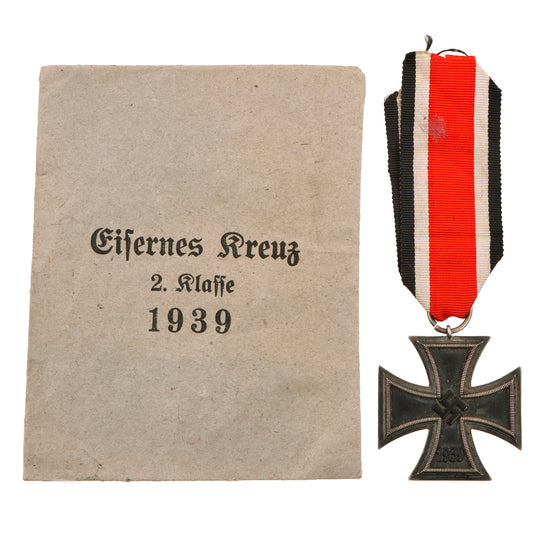 Original German WWII Wehrmacht Iron Cross 2nd Class 1939 with Ribbon in Paper Packet - EKII