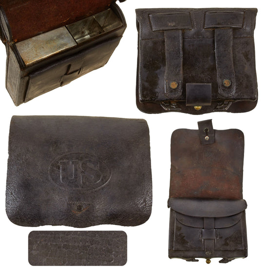 Original U.S. Civil War M1864 .58 Caliber Cartridge Box with Tins & Period-Replaced Closure Tab by Watertown Arsenal - Dated 1864 Original Items