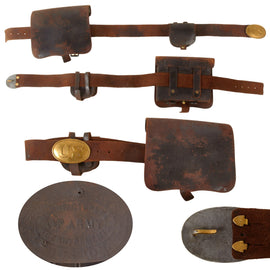 Original U.S. Civil War M1855/61 .58 Caliber Cartridge Box Belt Rig with U.S. Arrowhead Buckle & Partial Waist Belt with Cap Pouch