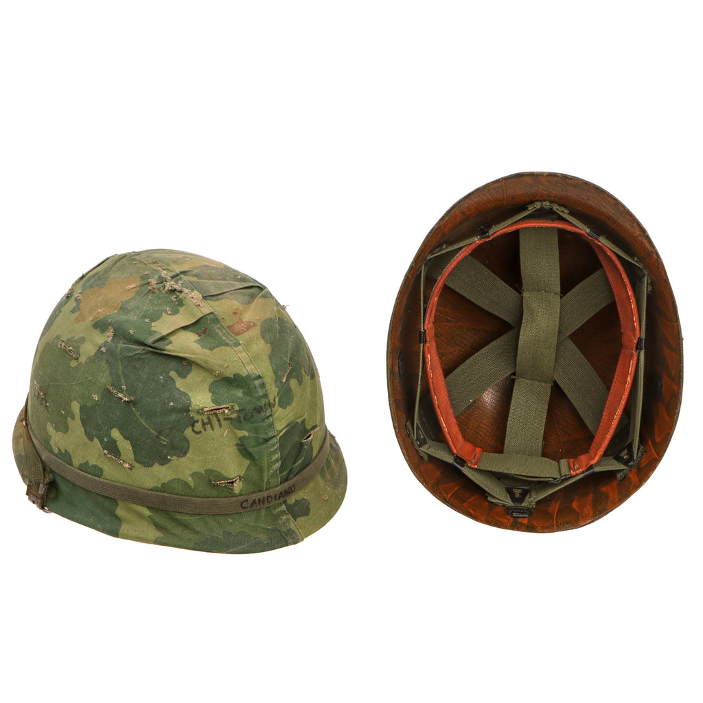 Original U.S. Vietnam War M1 Helmet with Mitchell Pattern Camouflage Cover and P64 Liner