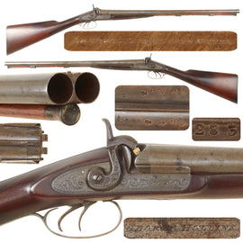 Original British 13 Bore Double Barrel Percussion Shotgun by George Hollins with Laminated Steel Barrels - Circa 1860