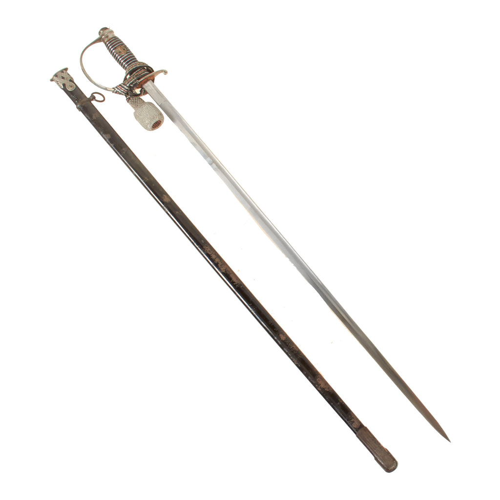 Original German WWII SS Police Officer's Degen Dress Sword and Scabbard by Peter Daniel Krebs with SS-Kulturzeichen Markings and Troddel Knot