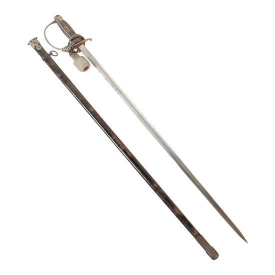 Original German WWII SS Police Officer's Degen Dress Sword and Scabbard by Peter Daniel Krebs with SS-Kulturzeichen Markings and Troddel Knot