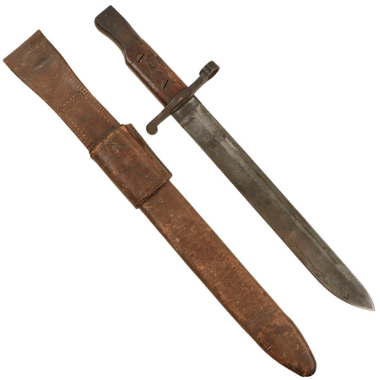 Original Canadian WWI Mk.I Ross Rifle Bayonet and Scabbard with U.S. WWI Surcharges - Dated 1909
