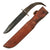 Original U.S. WWII USMC Early Blade-Marked Mark 2 KA-BAR Fighting Knife with Theater-Replaced Goat Horn Grip in Leather Sheath
