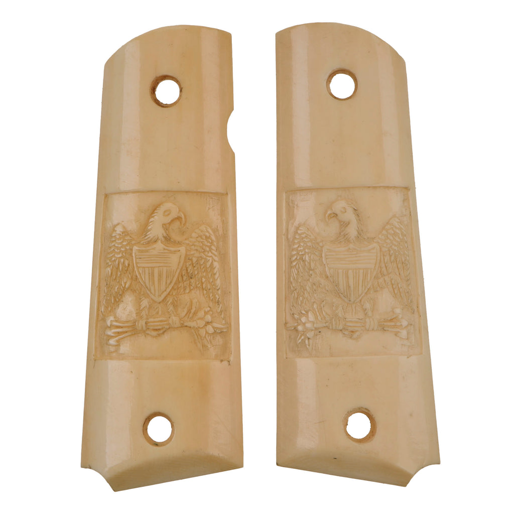 Original U.S. WWII Theater-Made Bone Ivory Federal Eagle Motif M-1911 Pistol Grips - Chinese / Japanese Made Original Items