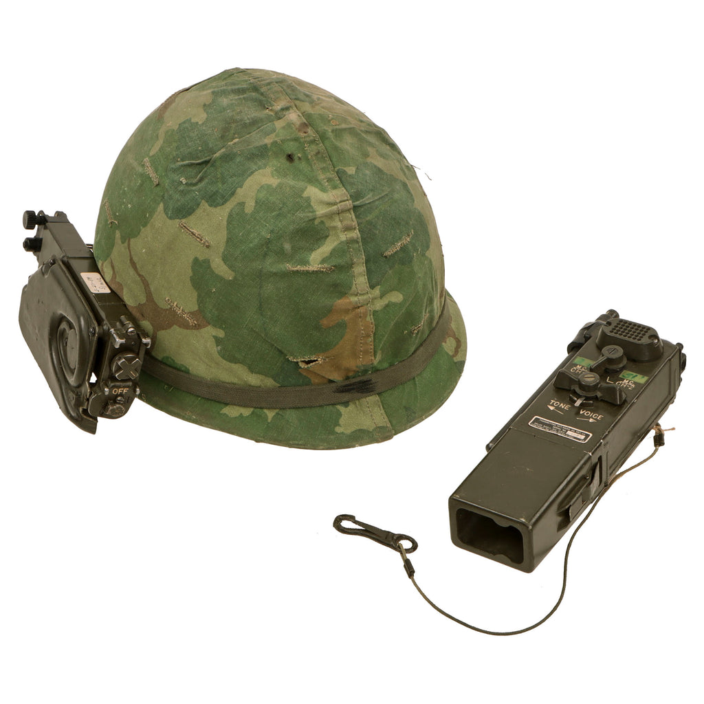 Original U.S. Vietnam War M1 Helmet with PRT-4 / PRR-9 Squad Radio Set & Camouflage Cover