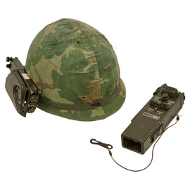 Original U.S. Vietnam War M1 Helmet with PRT-4 / PRR-9 Squad Radio Set & Camouflage Cover