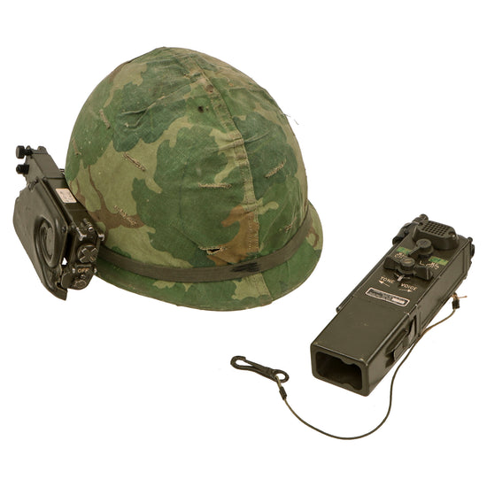 Original U.S. Vietnam War M1 Helmet with PRT-4 / PRR-9 Squad Radio Set & Camouflage Cover