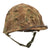 Original U.S. Korean War USMC Rear Seam Swivel Bale M1 Helmet with MSA Liner & Torn Blue Anchor USMC Cover With Stenciled Eagle, Globe and Anchor