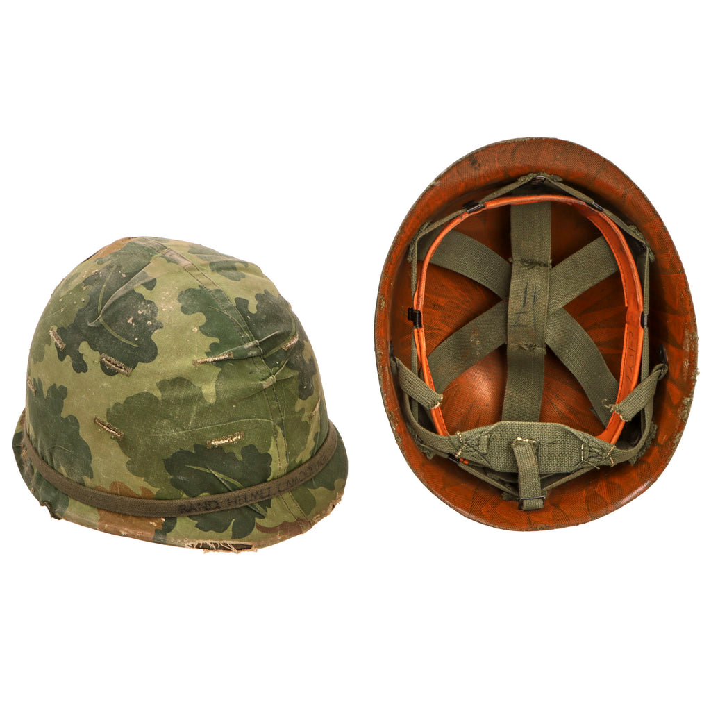 Original U.S. Vietnam War M1 Helmet with Mitchell Pattern Camouflage Cover, Liner and Helmet Band - Complete