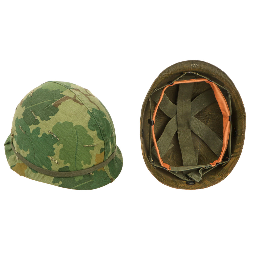 Original U.S. Vietnam War M1 Helmet with Mitchell Pattern Camouflage Cover, Liner and Helmet Band - Complete Original Items