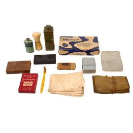 Original U.S. WWII Personal Effect Hygiene Items Lot Including Reproduction Rations & Cigarette Packs in American Red Cross Bag