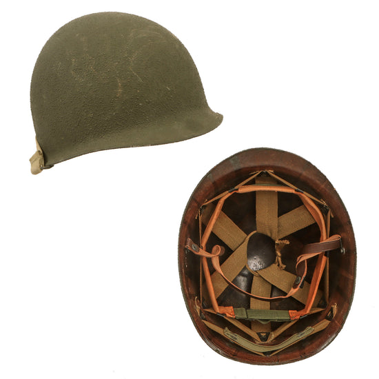 Original U.S. WWII 1944 M1 McCord Front Seam Swivel Bale Helmet with CAPAC Liner - NOS/Mint Shell Original Items