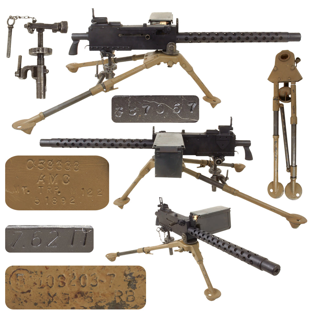Original U.S. WWII Browning .30 Caliber M1919A4 Display Machine Gun with Complete USGI Tripod, Ammo Can, and Dummy Ammo Belt Original Items