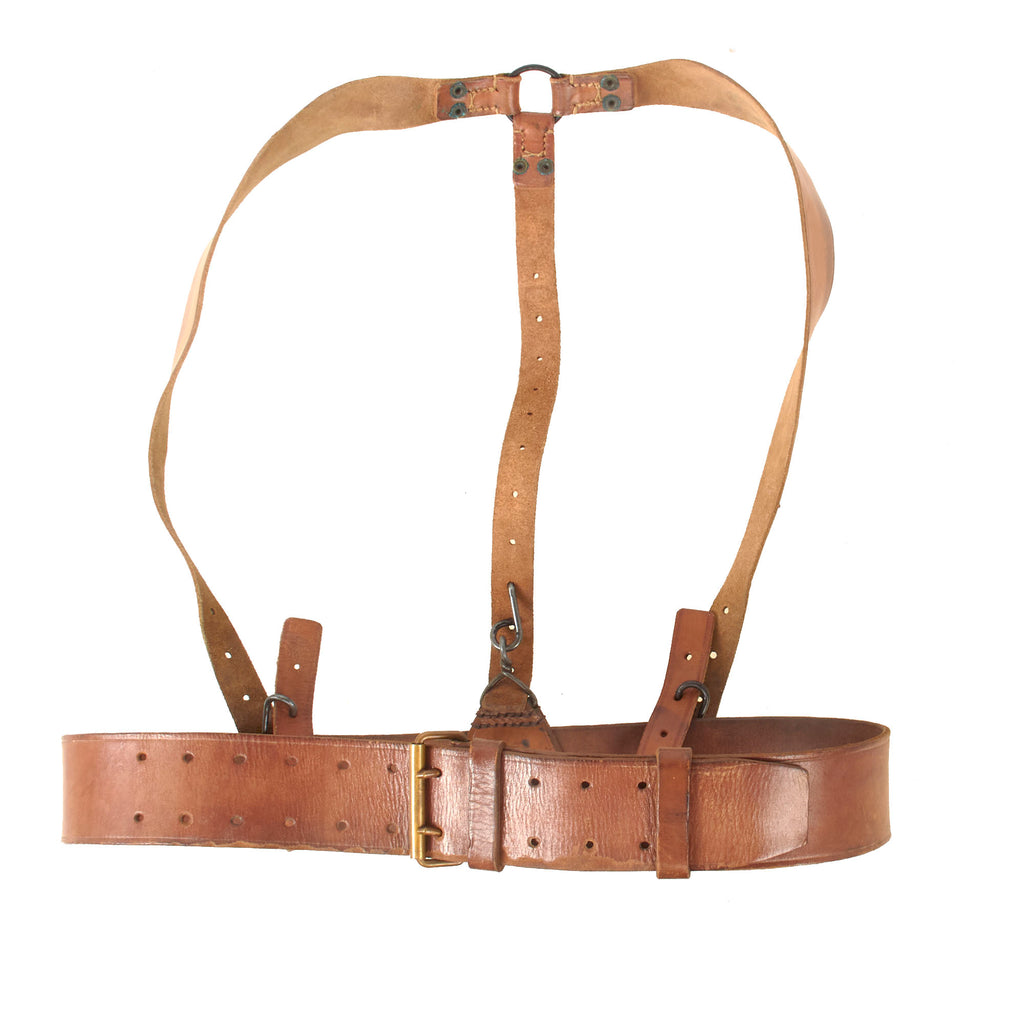 Original French WWI Army Issue Leather Belt with Y-Strap Suspenders Original Items