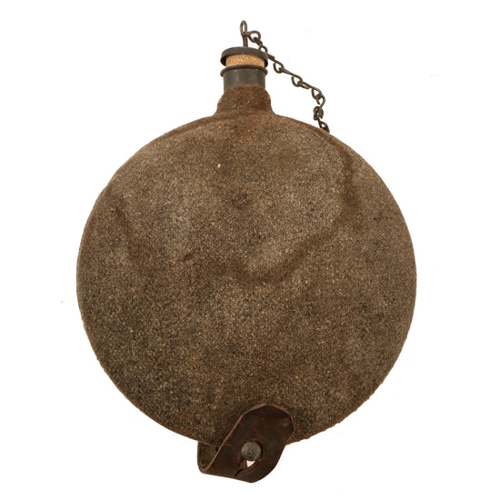 Original Italian WWI Scarce Round Pattern Canteen with Wool Cover and Cork on Chain Original Items
