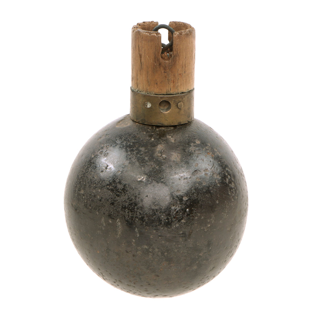 Original French WWI Model 1914 Bracelet Ball Hand Grenade with Fuse & Pull Ring Housing - Inert Original Items