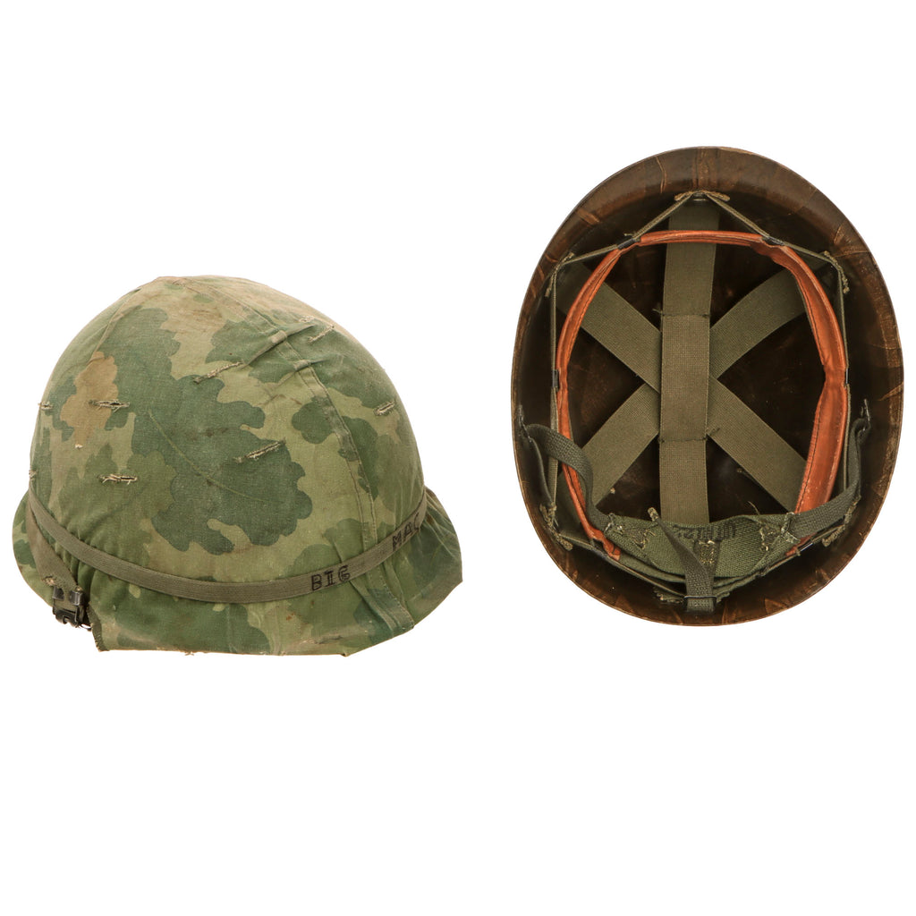 Original U.S. Vietnam War M1 Helmet with 1973 Dated Camouflage Cover and 79th Infantry Division Liner - “Big Mac” Original Items