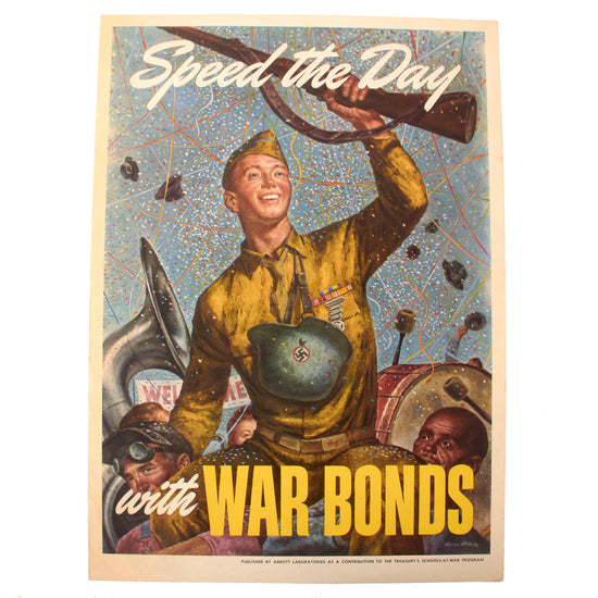 Original U.S. WWII “Speed the Day with War Bonds” Victory Parade Propaganda Poster - Abbott Laboratories “Schools-at-War” - 11 x 15⅝”