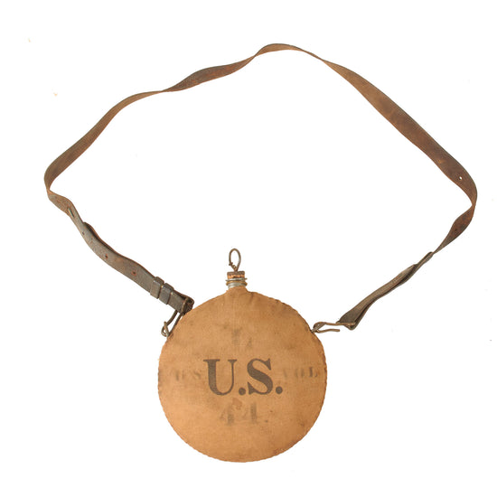 Original U.S. Spanish-American War Unit-Marked M1878 Canteen with Leather Shoulder Strap - 44th U.S. Volunteers