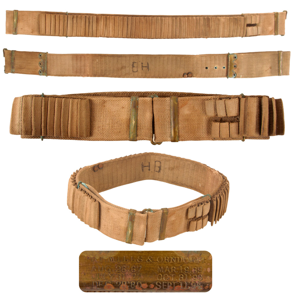 Original U.S. Spanish American War Officer’s 1894 100-Round .30-40 Krag Double Ammunition Belt by Mills & Orndorff in Tan with Stitched Pistol Cartridge Loops - Very Rare Original Items