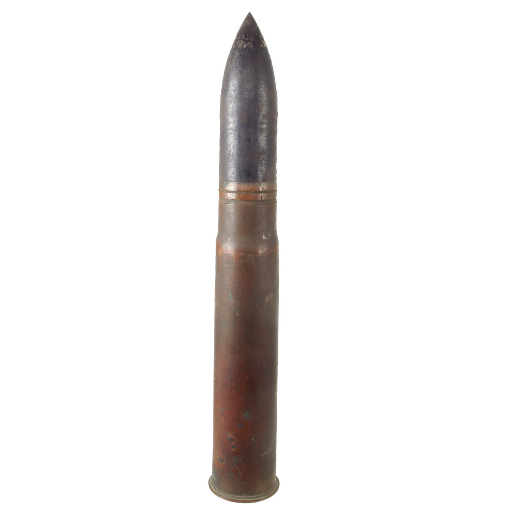 Original U.S. WWI Era Inert Navy Washington Navy Yard-Marked 6 Pounder Artillery Round with Casing - Dated 1904 Original Items