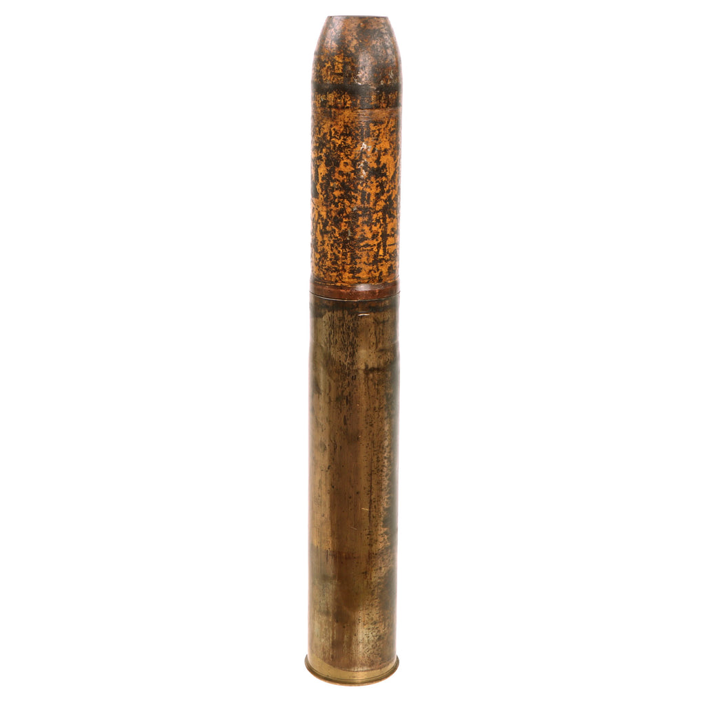 Original U.S. WWII 75mm Armor-Piercing M72 Artillery Round with M18 Casing and Yellow Paint - Inert - No Fuze Original Items