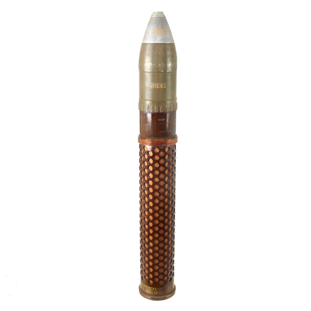 Original U.S. WWII 1945 Dated Inert 57mm T22 HE Round For The M18 Recoilless Rifle with Intact Propellant Wrapper Original Items