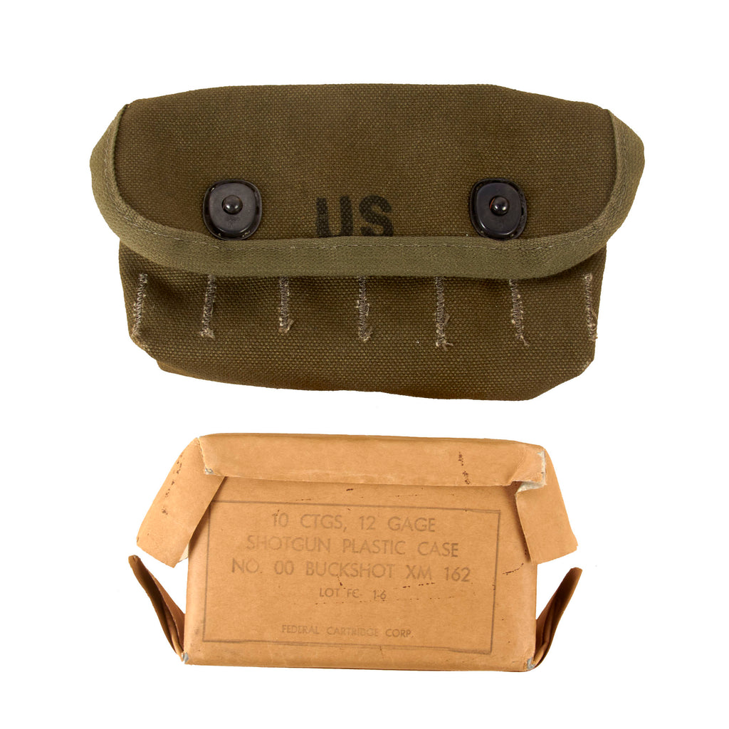 Original U.S. Vietnam War 1969-Dated Shotgun Ammunition Pouch with Sealed 1970-Dated Pack of “00” Buck Shells Original Items