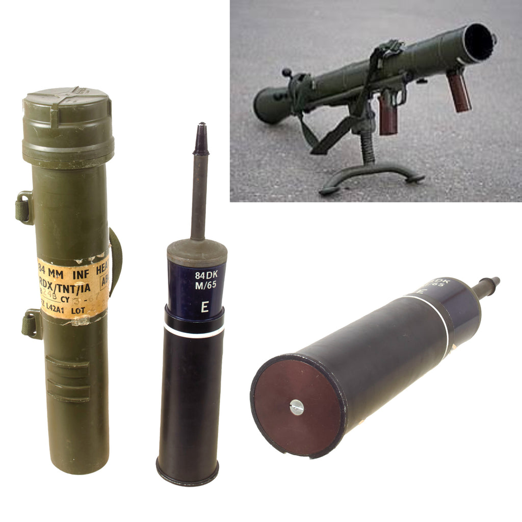Original British Vietnam War Era Carl Gustaf M2 84mm L40A3 Recoilless Rifle Anti-Tank Round in Original Carrier - Dated 1967 Original Items