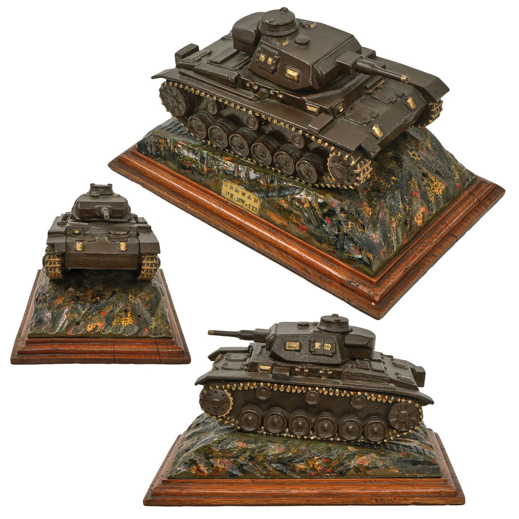 Original U.S. WWII German Panzerkampfwagen Panzer III Painted Wooden Training ID Recognition Model on Custom Period Mount with Brass Plaque Original Items
