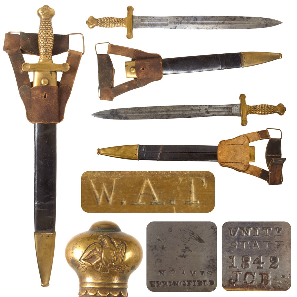 Original U.S. Mexican American War Ames Model 1832 Artillery Short Sword with Scabbard & Frog Section of Blackened White Buff Belt Rig - Dated 1841 Original Items